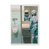 Astronaut Bathroom Surreal Wall Decor – Space Figure at the Mirror