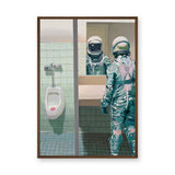 Astronaut Bathroom Surreal Wall Decor – Space Figure at the Mirror