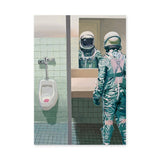 Astronaut Bathroom Surreal Wall Decor – Space Figure at the Mirror