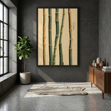 Bamboo Botanical Traditional Wall Art Print – Green Stalk Study on Beige