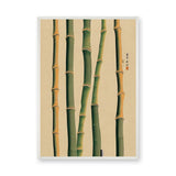 Bamboo Botanical Traditional Wall Art Print – Green Stalk Study on Beige