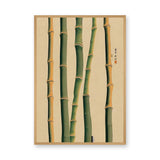 Bamboo Botanical Traditional Wall Art Print – Green Stalk Study on Beige