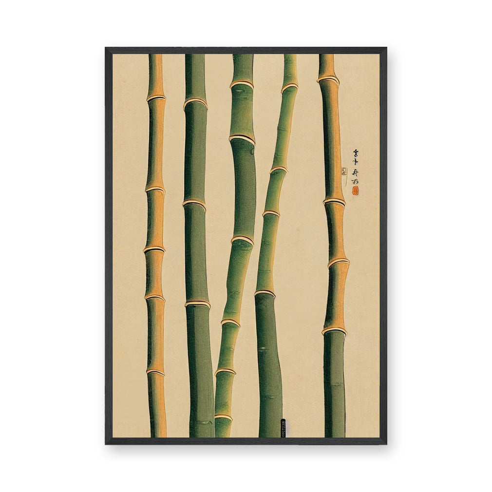 Bamboo Botanical Traditional Wall Art Print – Green Stalk Study on Beige