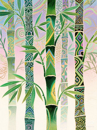Bamboo Botanical Wall Art Poster – Ornate Green Patterned Leaves