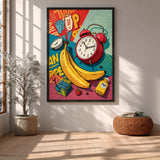 Banana Alarm Clock Pop Art Wall Art Print – Retro Still Life with Typography