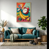 Banana Alarm Clock Pop Art Wall Art Print – Retro Still Life with Typography