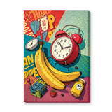 Banana Alarm Clock Pop Art Wall Art Print – Retro Still Life with Typography