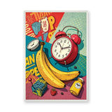 Banana Alarm Clock Pop Art Wall Art Print – Retro Still Life with Typography
