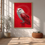 Barn Owl Modern Wall Art Print – Red and White Geometric Owl Illustration