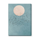 Birds and Moon Minimalist Wall Art Poster – Flock Beneath a Cream Moon