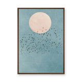 Birds and Moon Minimalist Wall Art Poster – Flock Beneath a Cream Moon