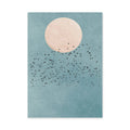 Birds and Moon Minimalist Wall Art Poster – Flock Beneath a Cream Moon