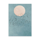 Birds and Moon Minimalist Wall Art Poster – Flock Beneath a Cream Moon
