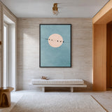 Birds on Wire Minimalist Wall Decor – Pale Moon in Textured Teal Sky