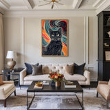 Black Cat Abstract Line Art Wall Art Print – Colorful Flowing Contour Portrait