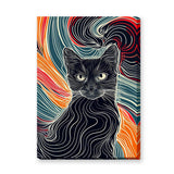 Black Cat Abstract Line Art Wall Art Print – Colorful Flowing Contour Portrait