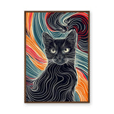 Black Cat Abstract Line Art Wall Art Print – Colorful Flowing Contour Portrait