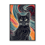 Black Cat Abstract Line Art Wall Art Print – Colorful Flowing Contour Portrait