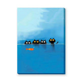 Black Cats Fish Modern Wall Decor – Playful Blue Water Illustration