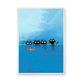 Black Cats Fish Modern Wall Decor – Playful Blue Water Illustration
