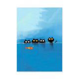Black Cats Fish Modern Wall Decor – Playful Blue Water Illustration