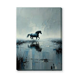 Black Horse Abstract Wall Art Poster – Textured Blue Gray Water Reflection