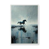 Black Horse Abstract Wall Art Poster – Textured Blue Gray Water Reflection
