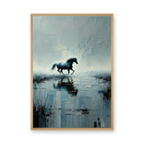 Black Horse Abstract Wall Art Poster – Textured Blue Gray Water Reflection