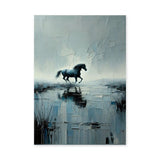 Black Horse Abstract Wall Art Poster – Textured Blue Gray Water Reflection