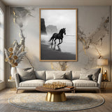 Black Horse Beach Photography Modern Wall Art Poster – Misty Coastal Shoreline