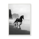 Black Horse Beach Photography Modern Wall Art Poster – Misty Coastal Shoreline