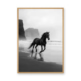 Black Horse Beach Photography Modern Wall Art Poster – Misty Coastal Shoreline