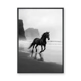 Black Horse Beach Photography Modern Wall Art Poster – Misty Coastal Shoreline