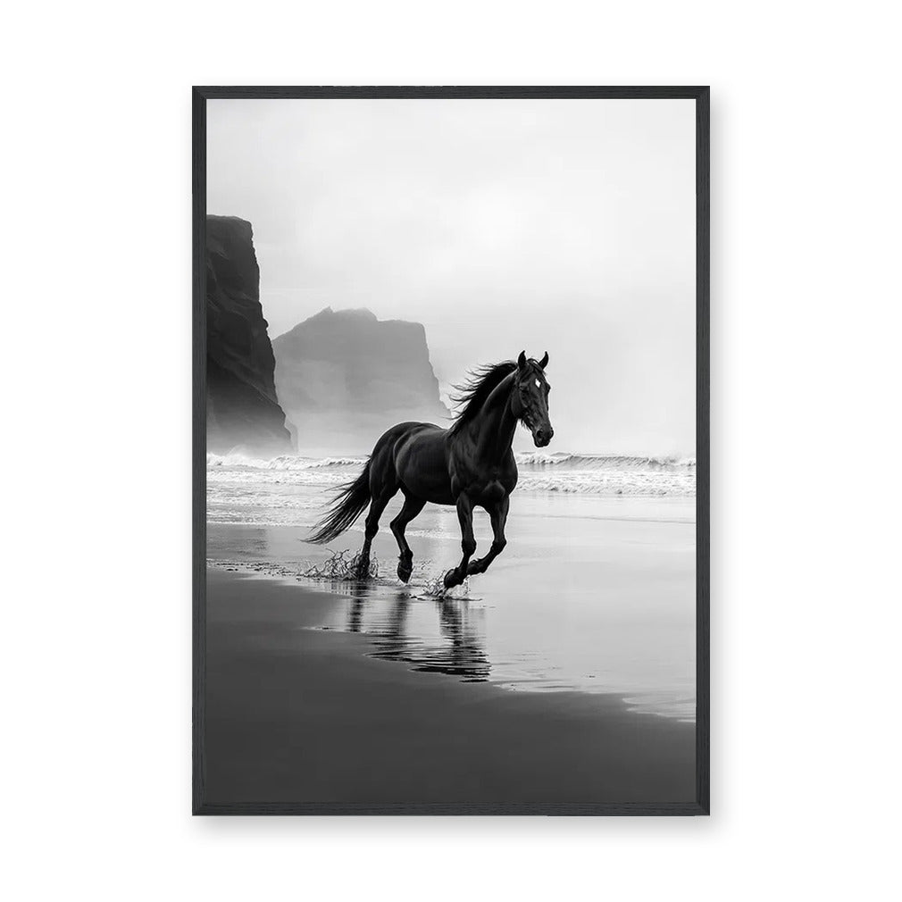 Black Horse Beach Photography Modern Wall Art Poster – Misty Coastal Shoreline