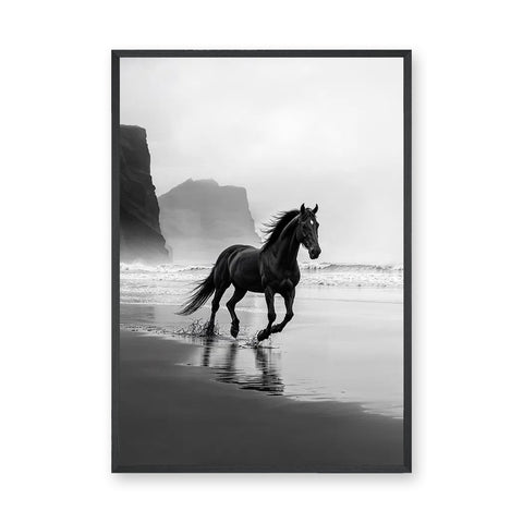 Black Horse Beach Photography Modern Wall Art Poster – Misty Coastal Shoreline
