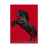 Black Horse Modern Wall Art Print – Rearing Horse on Bold Red Background