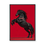 Black Horse Modern Wall Art Print – Rearing Horse on Bold Red Background