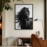 Black Horse Photography Modern Wall Art Poster – Flowing Mane Portrait