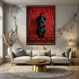 Black Panther Eclectic Wall Art Print – Ornate Red Rug Animal Print