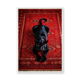 Black Panther Eclectic Wall Art Print – Ornate Red Rug Animal Print