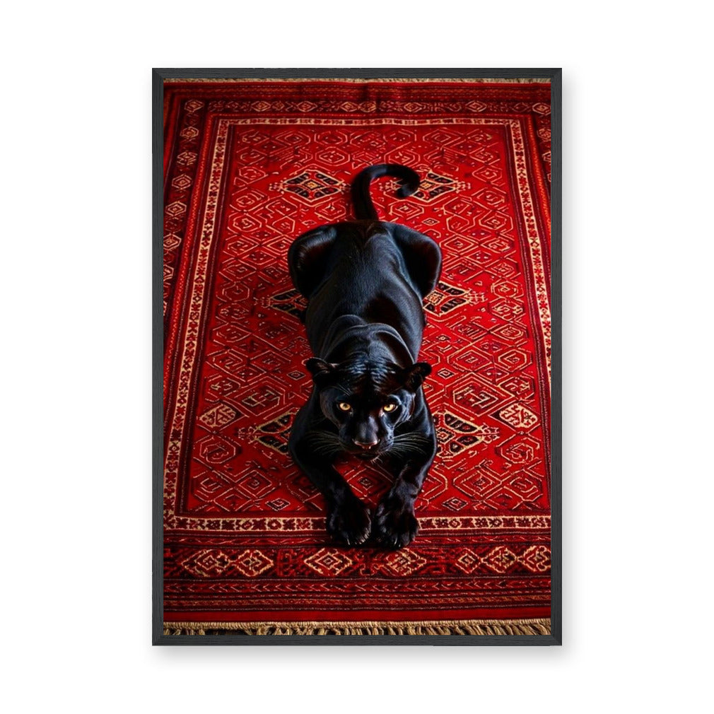 Black Panther Eclectic Wall Art Print – Ornate Red Rug Animal Print