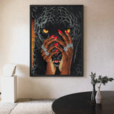 Black Panther Pop Art Wall Art Print – Jeweled Hands and Red Nails Portrait