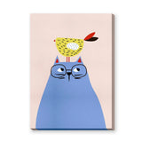 Blue Cat and Bird Kids Wall Art Print – Minimalist Nursery Animal Print
