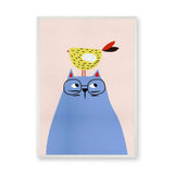 Blue Cat and Bird Kids Wall Art Print – Minimalist Nursery Animal Print