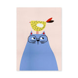 Blue Cat and Bird Kids Wall Art Print – Minimalist Nursery Animal Print