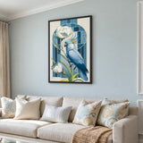 Blue Cockatoo Art Deco Wall Art Poster – Floral Stained-Glass Style Print