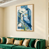 Blue Cockatoo Art Deco Wall Art Poster – Floral Stained-Glass Style Print
