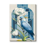 Blue Cockatoo Art Deco Wall Art Poster – Floral Stained-Glass Style Print