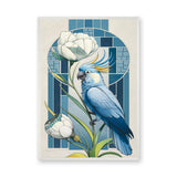 Blue Cockatoo Art Deco Wall Art Poster – Floral Stained-Glass Style Print