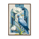Blue Cockatoo Art Deco Wall Art Poster – Floral Stained-Glass Style Print
